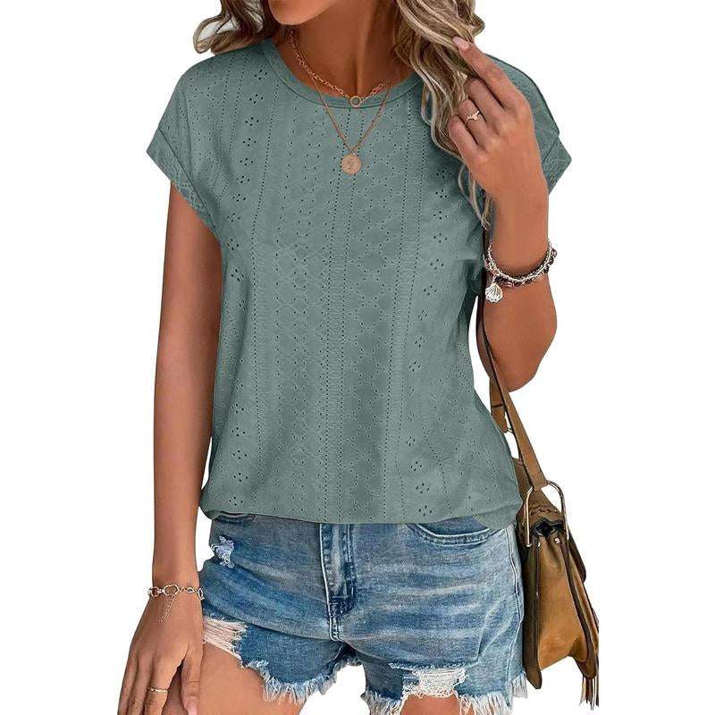 WIHOLL Womens Tops Short Sleeve Shirts Blouses for Women Dressy Casual Cap Sleeve Tops with Curved Hem