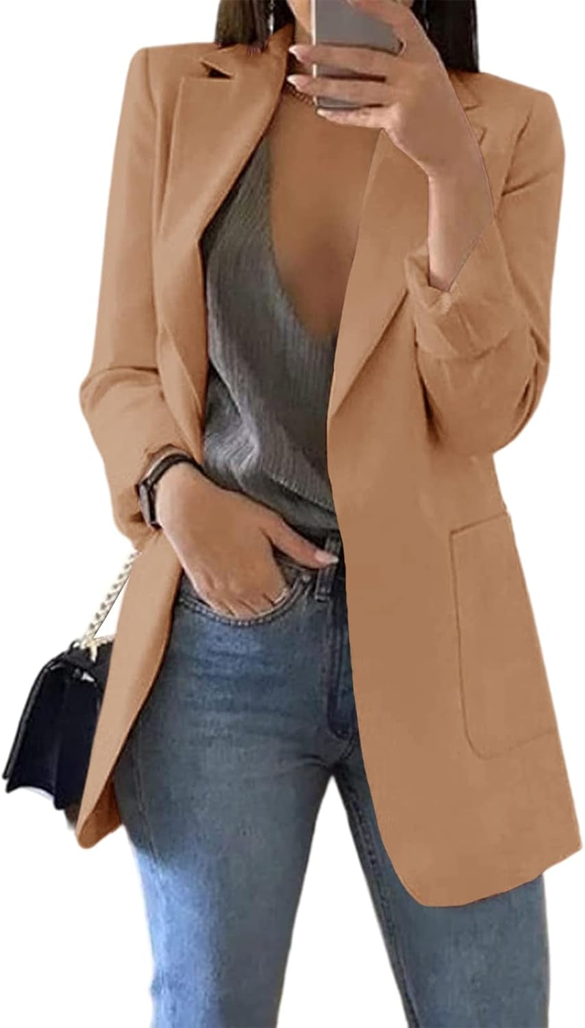 Womens Casual Blazers Open Front Long Sleeve Lapel Collar Work Office Jacket