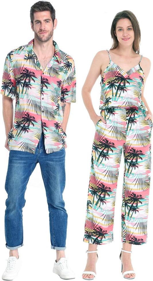 Couple Matching Hawaiian Luau Aloha Shirt Maxi Tank Dress in Sunred