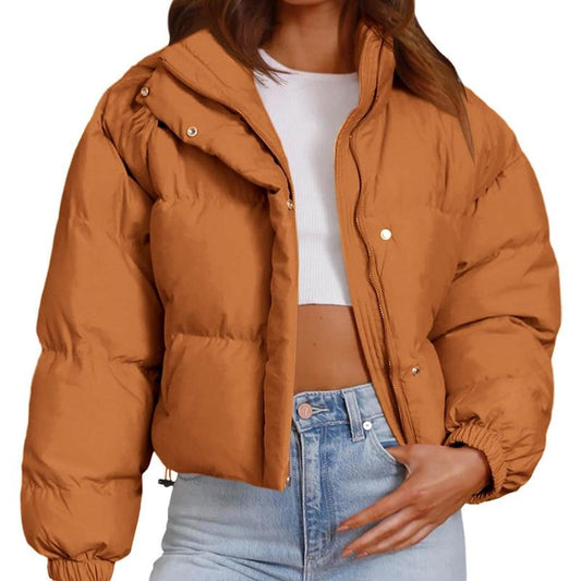 Imily Bela Womens Cropped Puffer Jackets Long Sleeve Stand Collar Coats Quilted Zipper Outerwear