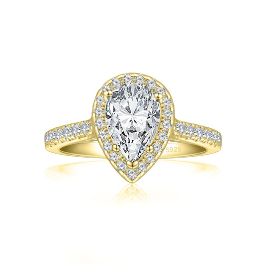 JALOKIVI 1.5CT 925 Sterling Silver Engagement Rings for Women Pear Cut Halo Cubic Zirconia Wedding Promise Rings for Her Gold Size 7.5