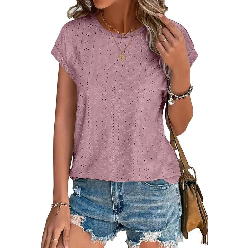 WIHOLL Womens Tops Short Sleeve Shirts Blouses for Women Dressy Casual Cap Sleeve Tops with Curved Hem