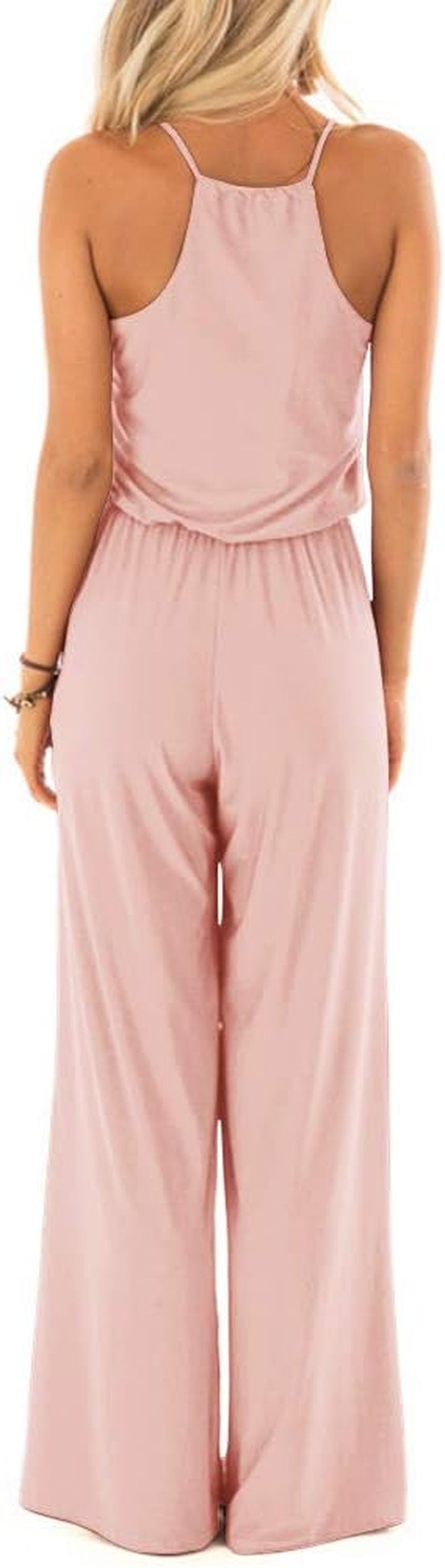 Womens Summer Casual Sleeveless Spaghetti Strap Sexy Jumpsuit Rompers Wide Leg Pants Blush X-Large