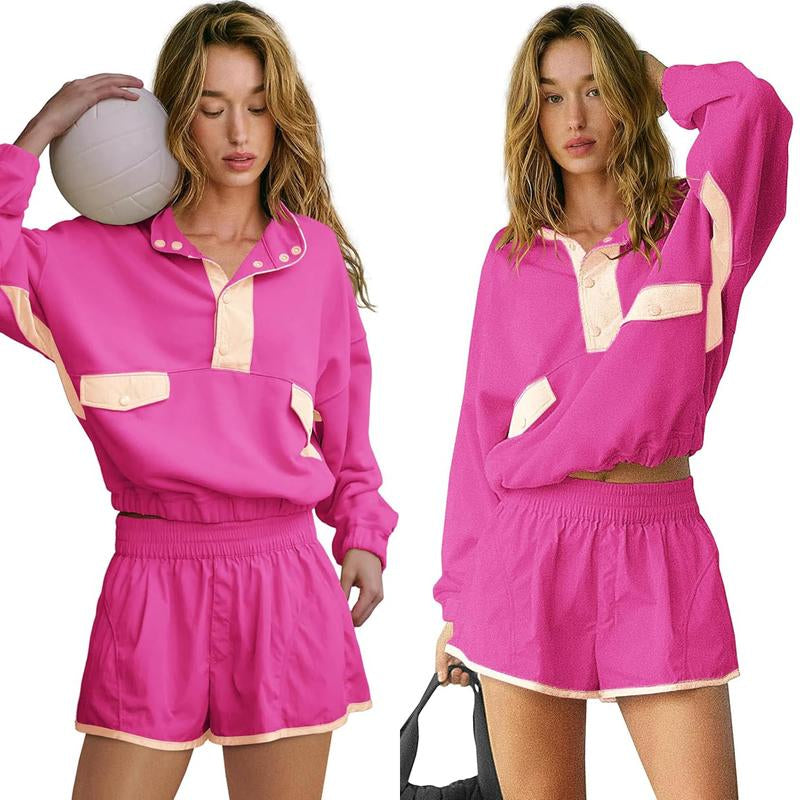 Tanming Women'S Two Piece Short Sets Summer Lounge Sweatsuits Long Sleeve Outfits Travel Tracksuit with Pocket Womenswear Clothes
