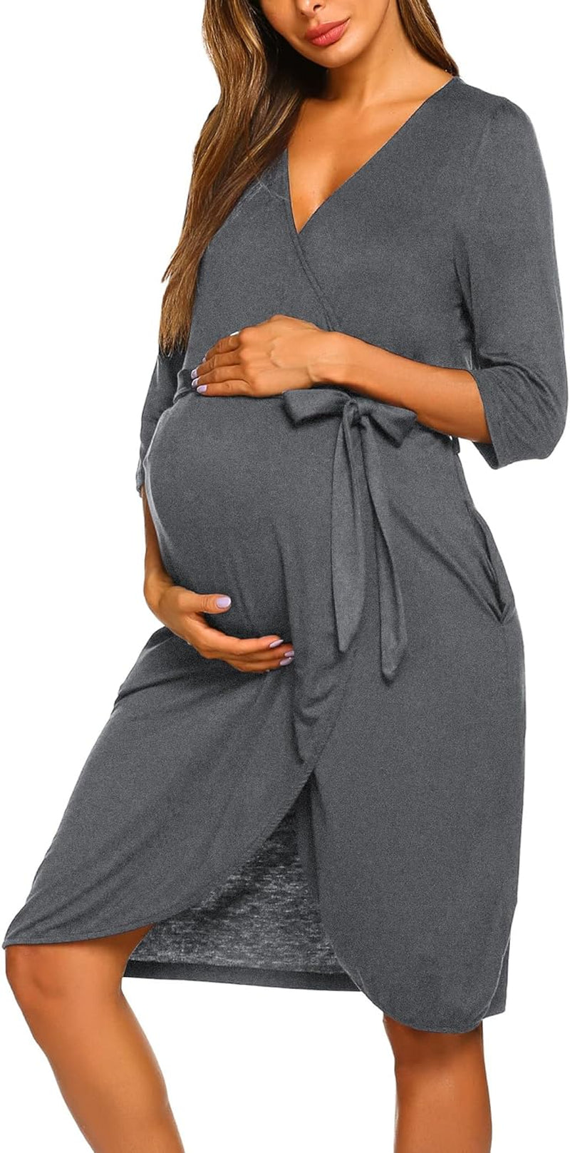 Maternity Robe Nursing Robes for Hospital Labor Delivery V Neck Pregnancy Bathrobe Womens Postpartum Nightgown