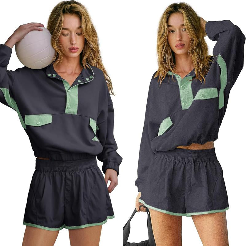 Tanming Women'S Two Piece Short Sets Summer Lounge Sweatsuits Long Sleeve Outfits Travel Tracksuit with Pocket Womenswear Clothes