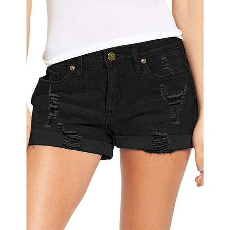 Luvamia Denim Shorts Women'S Ripped Jean Shorts High Waisted Stretchy Folded Hem Short Jeans