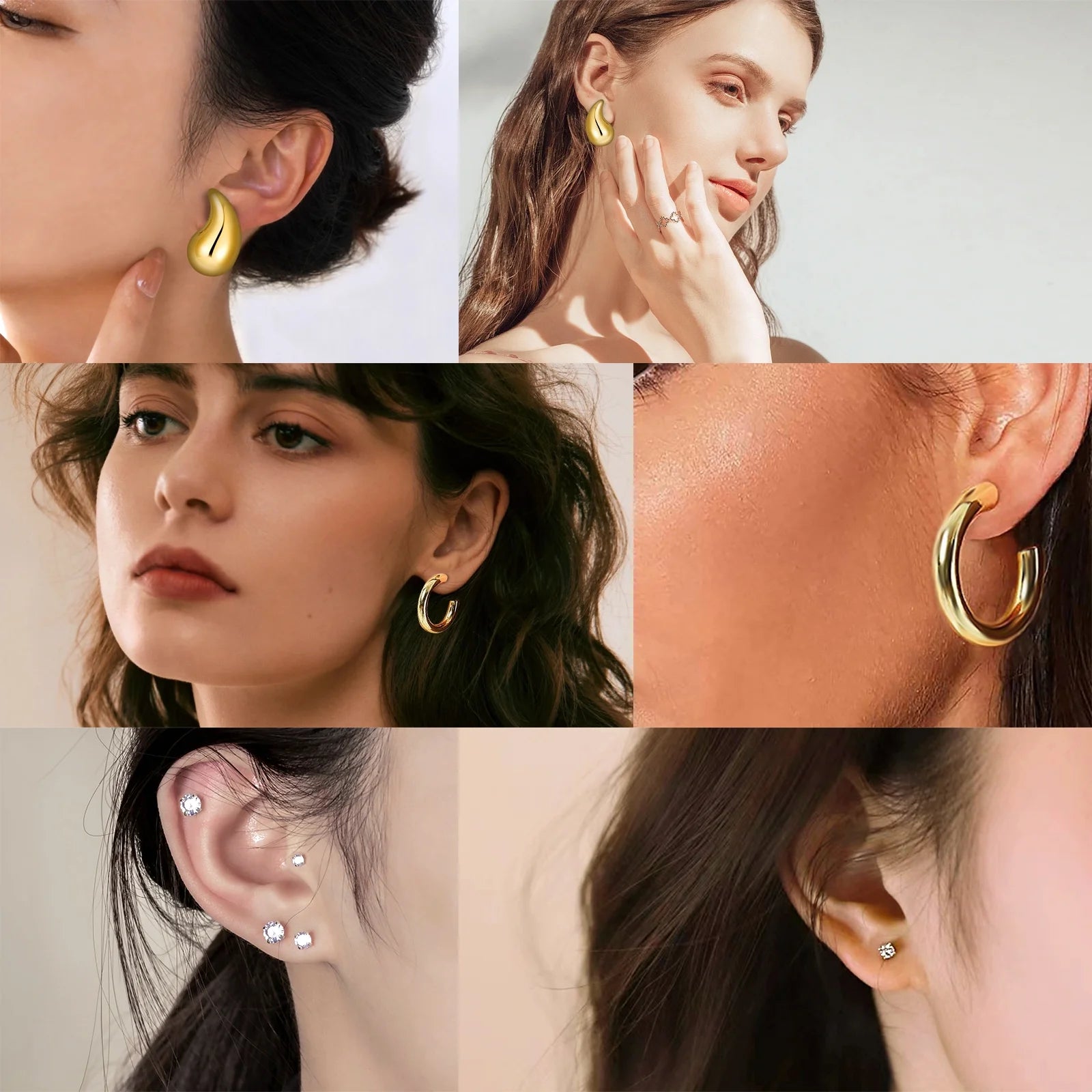 3 Pairs Gold Earrings Set,  14K Gold Plated Multipack Huggie Hoop Earrings for Women