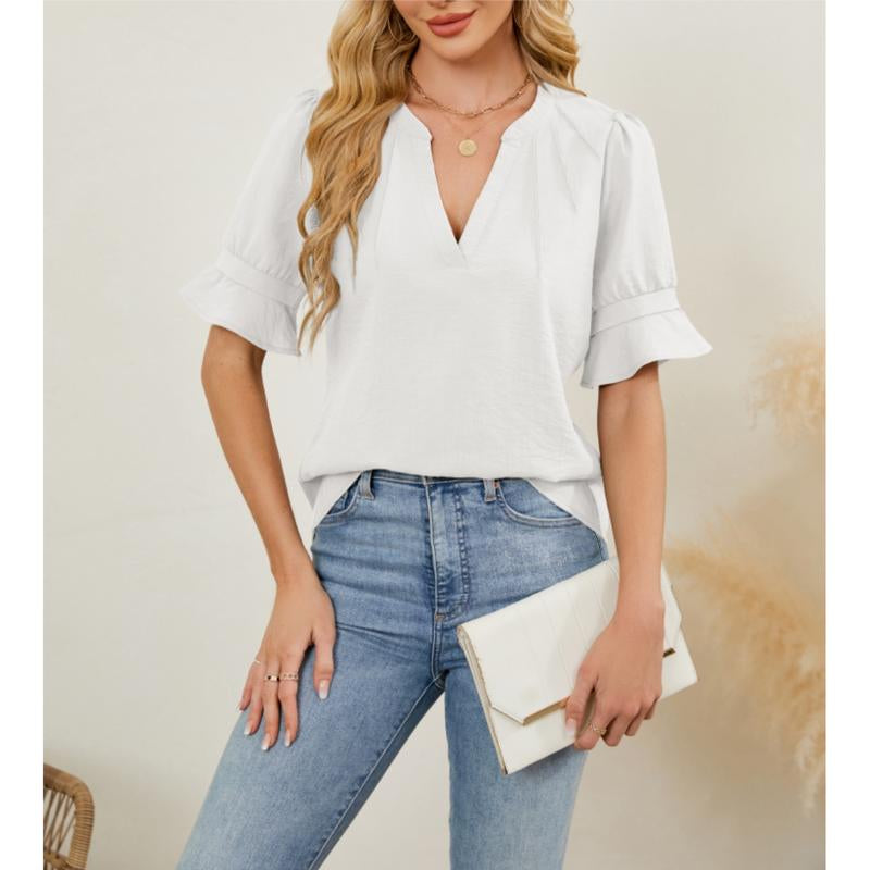 Womens Tops Trendy V Neck Short Sleeve Tshirts Business Casual Basic Tee Loose Fit