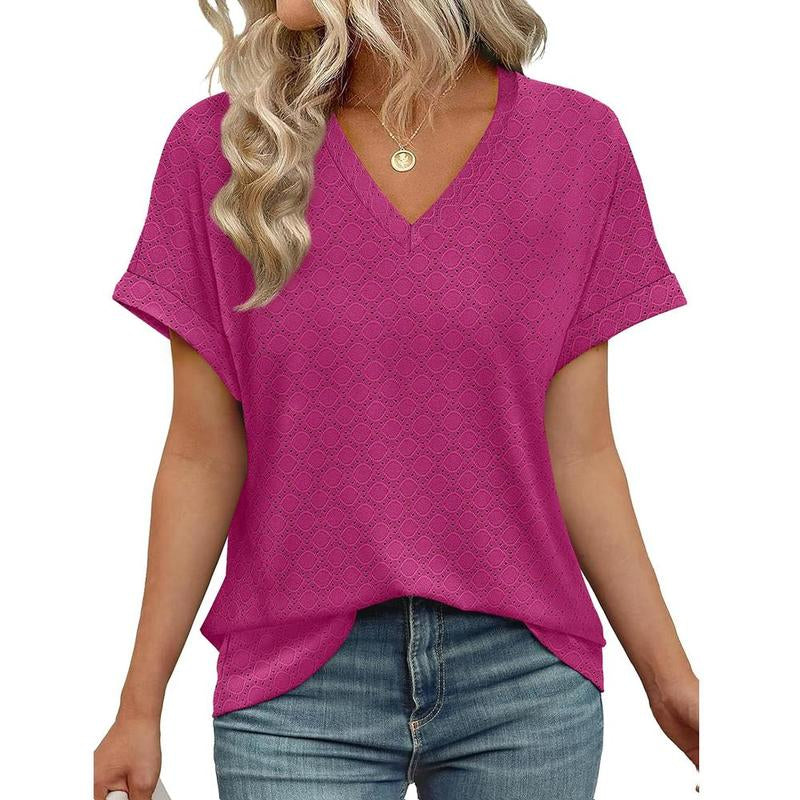 WIHOLL 3/4 Length Sleeve Womens Tops V Neck Casual Tunic Tops Basic Shirts Loose Fit Blouse