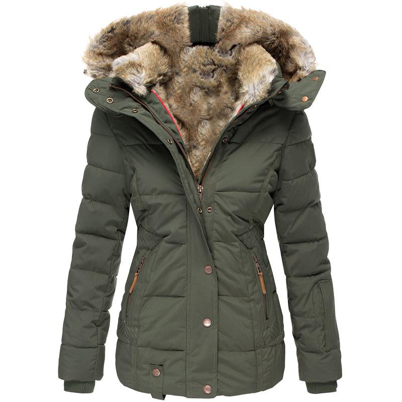 Goranbon Womens down Coats Winter Zipper Hooded Faux Fur inside Parka down Jackets