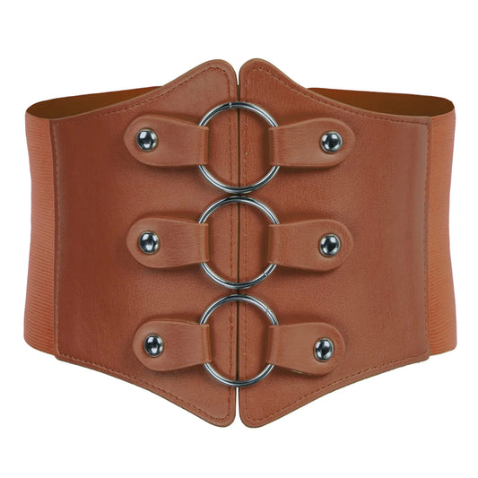 GRACE KARIN Women Gothic Corset Belt Elastic Wide Belt Vintage Faux Leather Belt for Halloween Steampunk Gothic(Brown2XL)