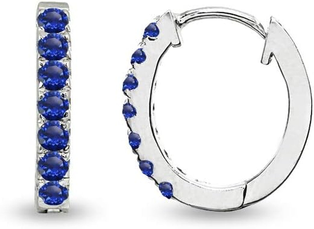 Sterling Silver Tiny Small 15Mm Prong-Set Genuine or Synthetic Gemstone Oval Huggie Hoop Earrings