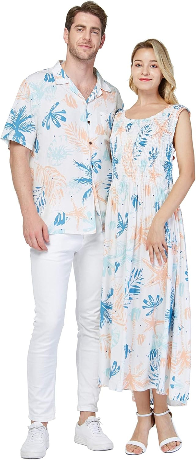 Couple Matching Hawaiian Luau Aloha Shirt Maxi Tank Dress in Sunred