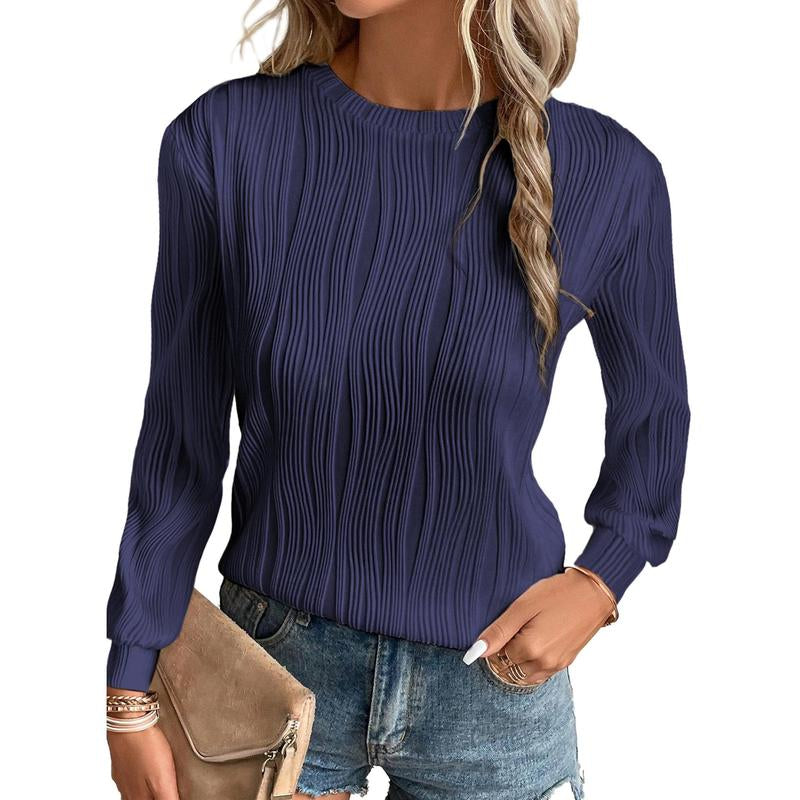 EVALESS Women'S Casual Sweatshirt Tops Trendy Long Sleeve Crewneck Basic Solid Loose Textured Shirts 2025 Fashion Womenswear Outfits Clothing