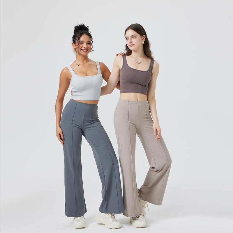 OQQ Women Straight Leg Pants High Waist Casual Lounge Work Basic Pants Vacation Comfort Trouser Minimalist Womenswear Bottom Lady Underwear Nylon