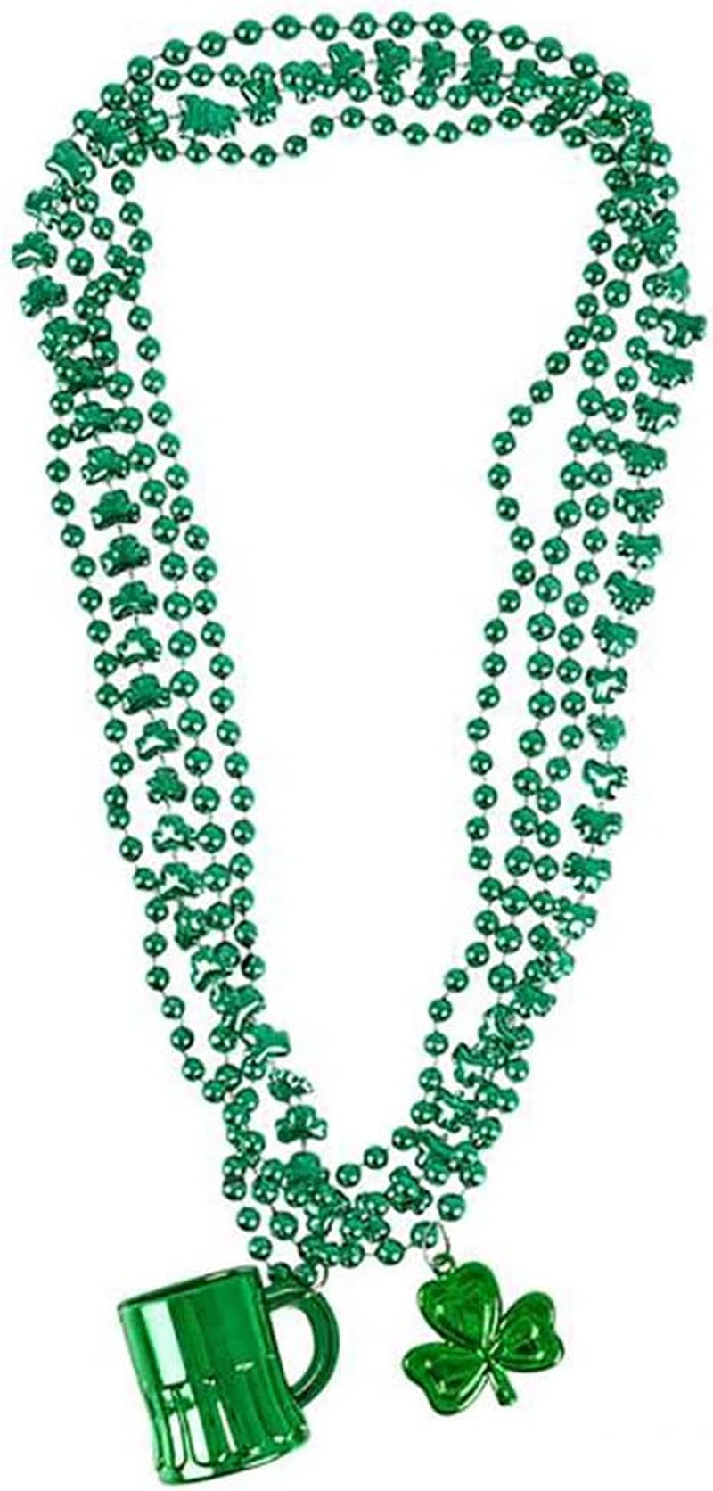 St. Patrick'S Beer Mug Beads & Shamrock Necklace Variety Pack, Metallic Green, 33 Inch (8Mm) (12-Pack)