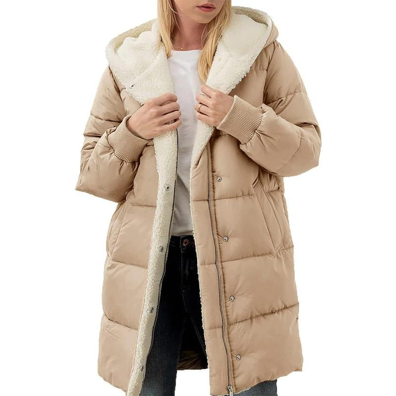 FMEYOA Womens Winter Warm Coats Sherpa Fleece Lined Long Hooded Puffer Jacket M4D031