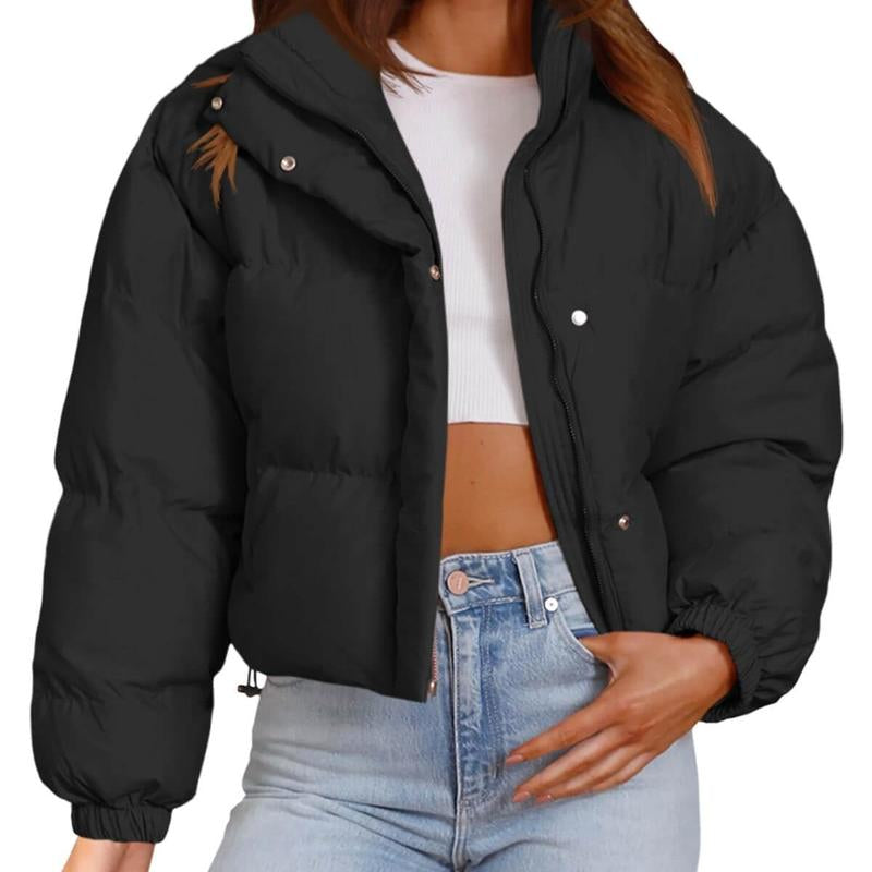 Imily Bela Womens Cropped Puffer Jackets Long Sleeve Stand Collar Coats Quilted Zipper Outerwear
