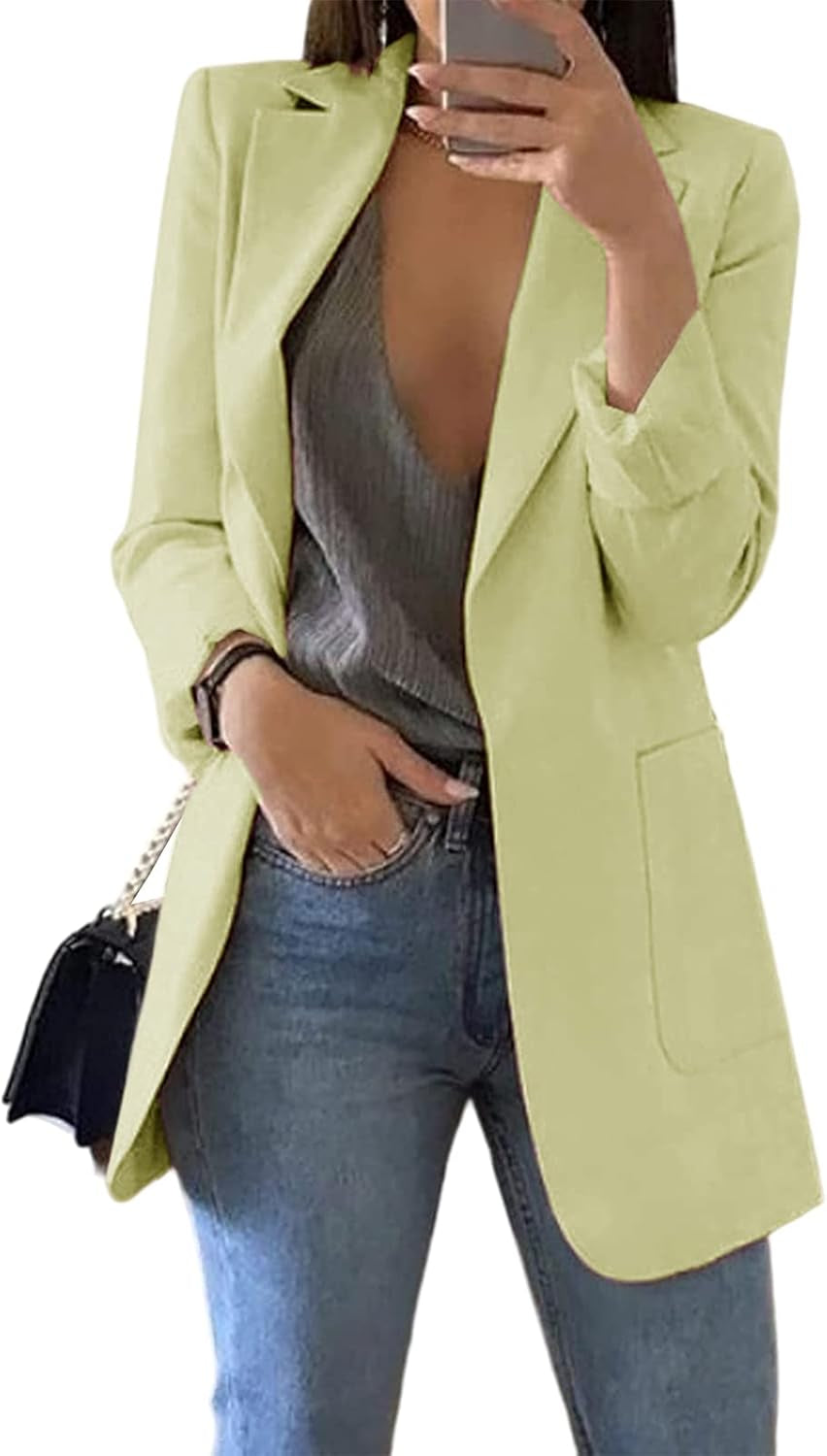 Womens Casual Blazers Open Front Long Sleeve Lapel Collar Work Office Jacket
