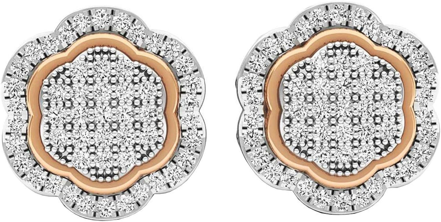 0.35 Cttw 14K round White Diamond Womens Cluster Flower Earrings 1/, Solid Gold