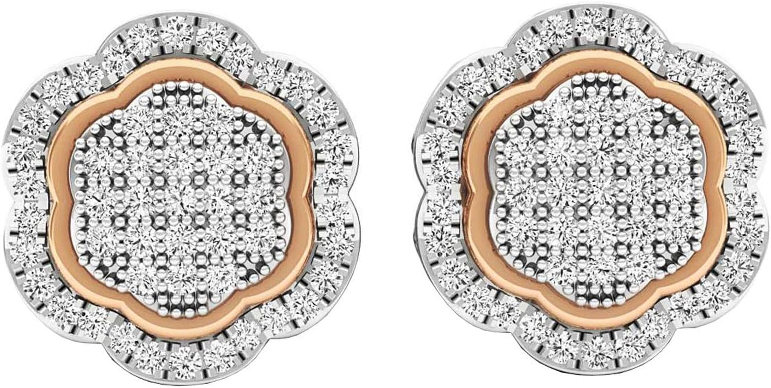 0.35 Cttw 14K round White Diamond Womens Cluster Flower Earrings 1/, Solid Gold