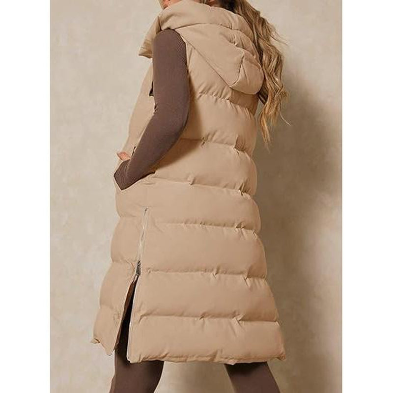 Goranbon Womens down Vest with Stand Collar Thick Hooded Sleeveless Long Coats Jacket