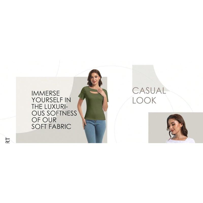 Womens Summer Short Sleeve T Shirts Knit Slim Fit One Piece Cutout Scoop Neck Going Out Date Night Tops