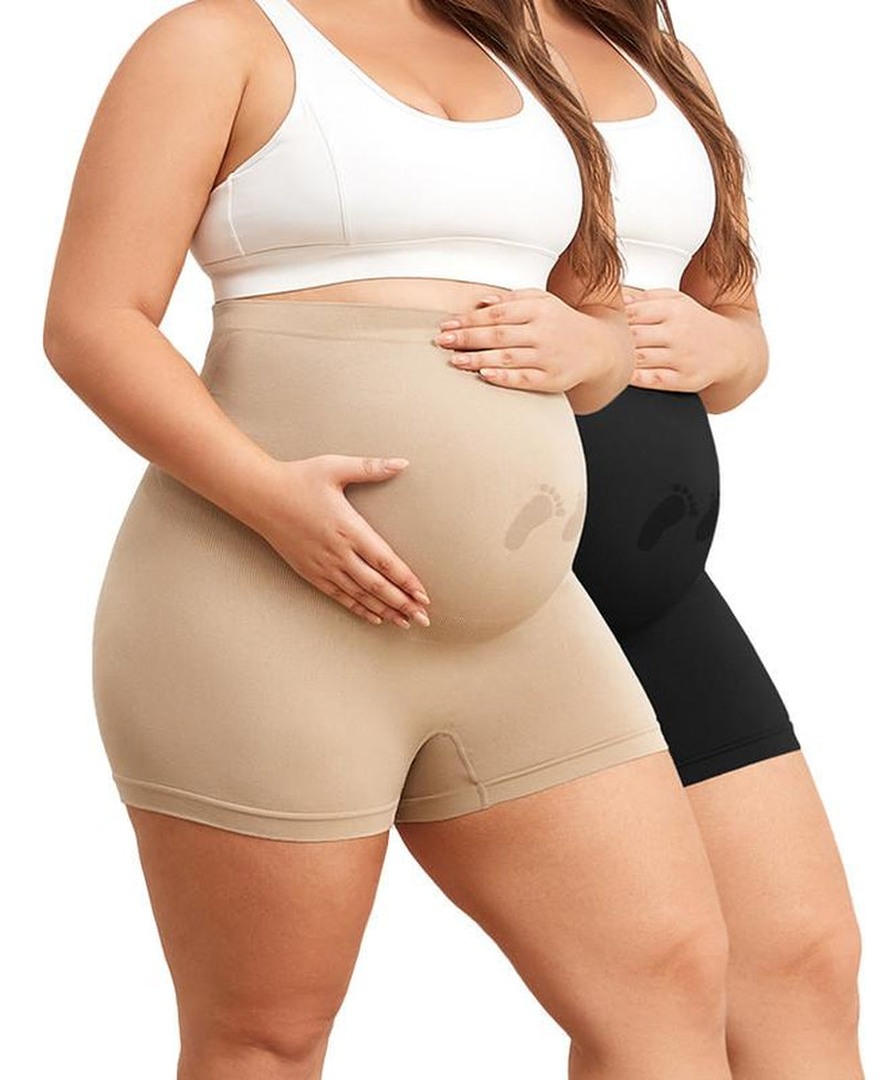 Y25D Pack of 2 Maternity Shapewear for Women Seamless Maternity Underwear under Dress over Bump Pregnancy Shorts High Waist Panties Belly Support Seamless High-Waisted Maternity Underwear Pregnancy Product Pregnancy Must Haves Christmas Gift