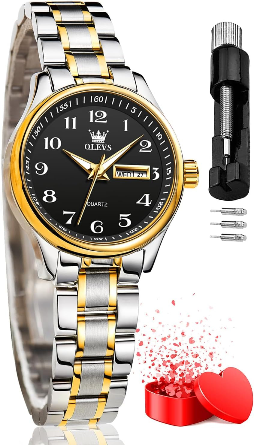 Women Watches Gold Silver Stainless Steel Waterproof Analog Large Easy Reader Day Date Ladies Wrist Watches