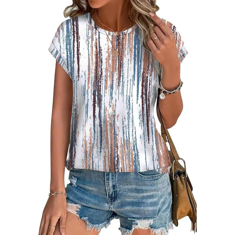 WIHOLL Womens Tops Short Sleeve Shirts Blouses for Women Dressy Casual Cap Sleeve Tops with Curved Hem