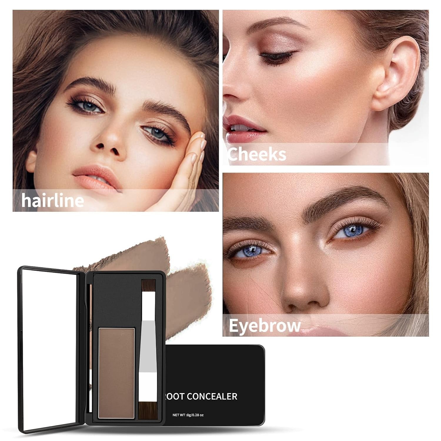 Hair Shadow Kit, Root Touch up Color Cover, Temporary Concealer with Brush for Gray Hair
