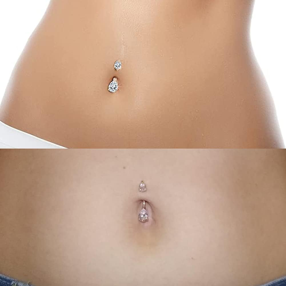 Silver Gold Belly Button Ring for Women Clicker Hoop Belly Rings Opal Navel Piercing Jewelry Dangle Hypoallergenic Surgical Steel Dainty Dangling Navel Rings for Women