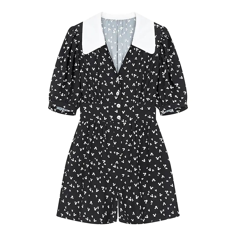 Jisoo-Inspired Black Floral High-Waist Jumpsuit Dress