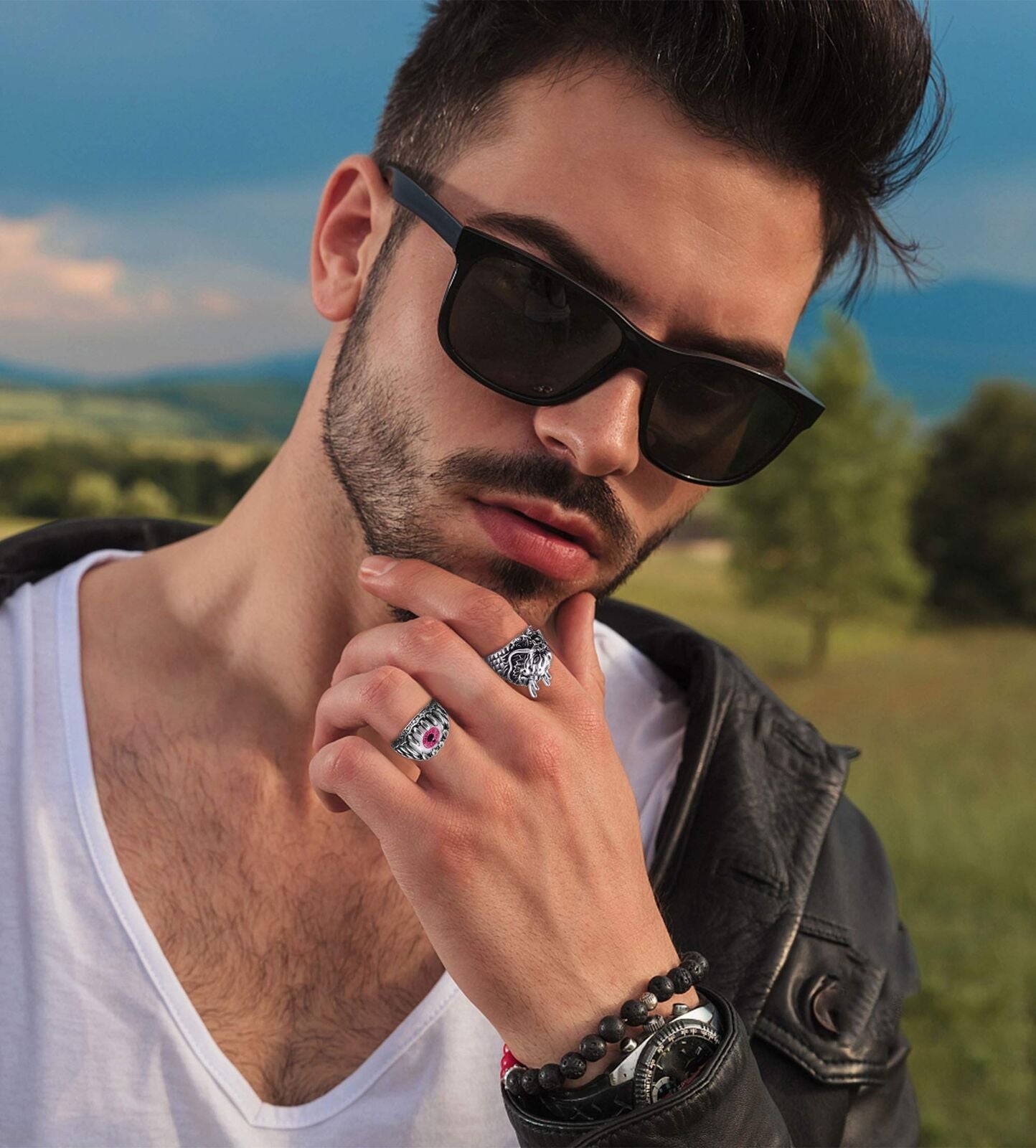 16 Pcs Vintage Punk Rings Gothic Biker Skeleton Skull Rings for Men Women