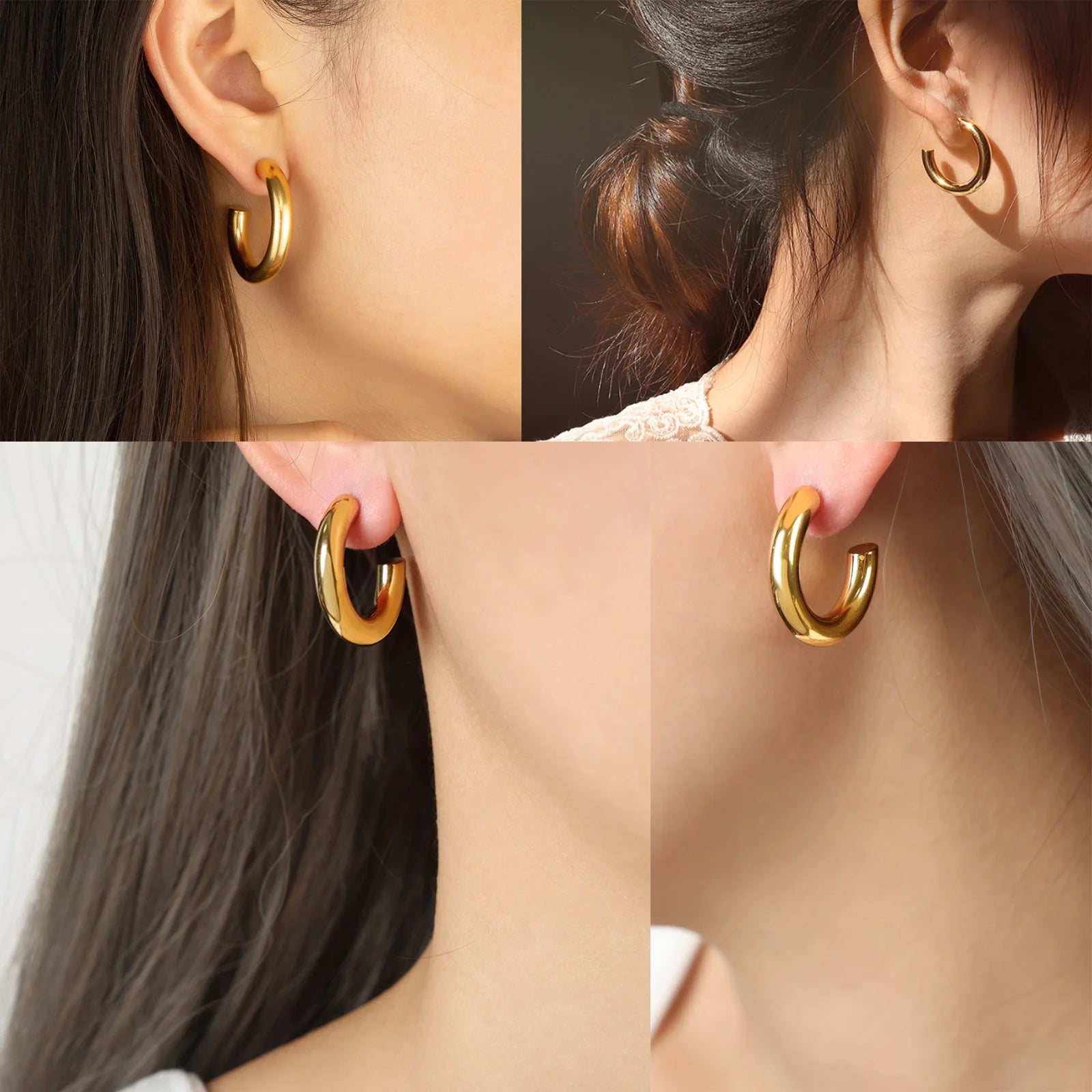 3 Pairs Gold Earrings Set,  14K Gold Plated Multipack Huggie Hoop Earrings for Women