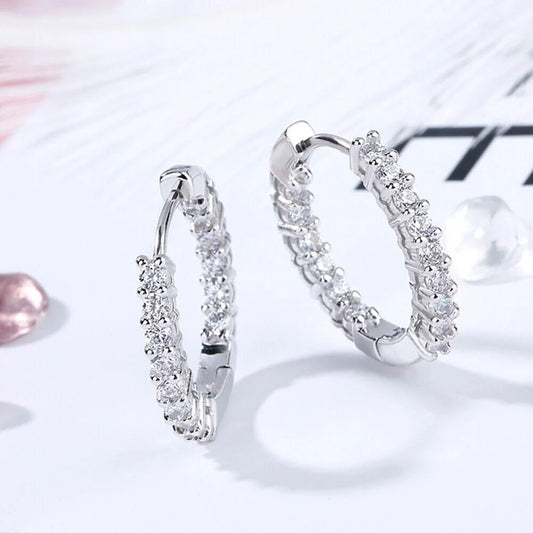 1.20Ct round Moissanite Women Hoop Earrings 14K White Gold Plated
