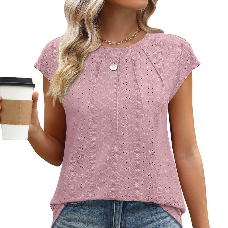 WIHOLL Womens Tops Short Sleeve Shirts Blouses for Women Dressy Casual Cap Sleeve Tops with Curved Hem