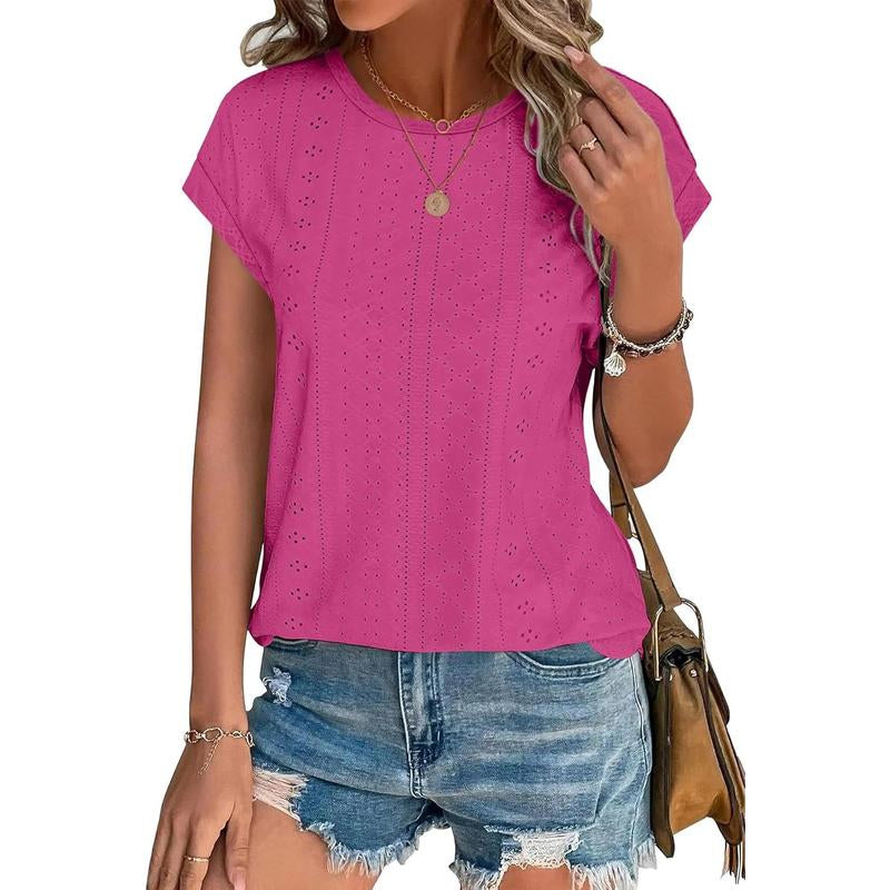 WIHOLL Womens Tops Short Sleeve Shirts Blouses for Women Dressy Casual Cap Sleeve Tops with Curved Hem