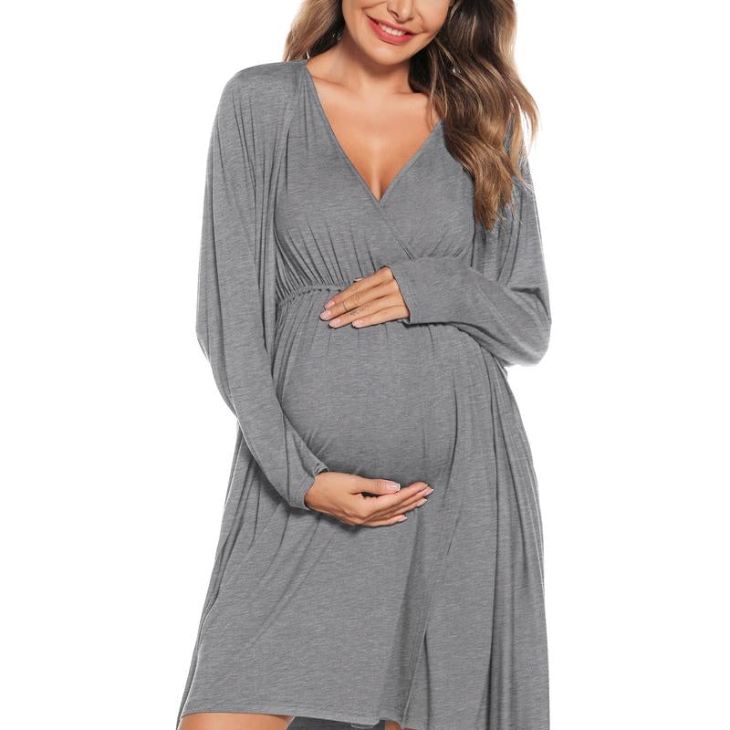 SWOMOG Women Maternity Nursing Gown and Robe Set 3 in 1 Soft Modal Fabric Nursing Gown for Hospital Bathrobe Pregnancy Postpartum Outfits Pregnant