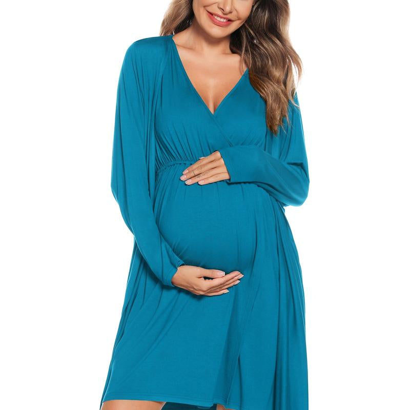 SWOMOG Women Maternity Nursing Gown and Robe Set 3 in 1 Soft Modal Fabric Nursing Gown for Hospital Bathrobe Pregnancy Postpartum Outfits Pregnant