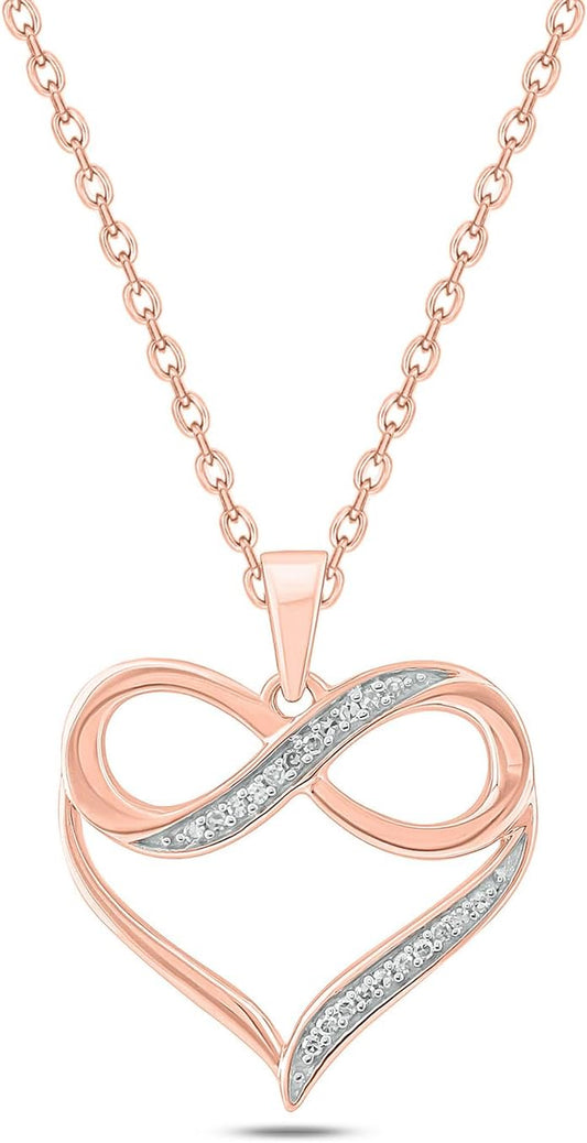 1/4Ct & 1/20 Ct Natural Diamond Infinity Heart Pendant Necklaces for Women in 10KT Gold | Diamond Heart Pendants for Women | 10KT Jewelry Gifts for Her in White, Yellow or Pink Gold