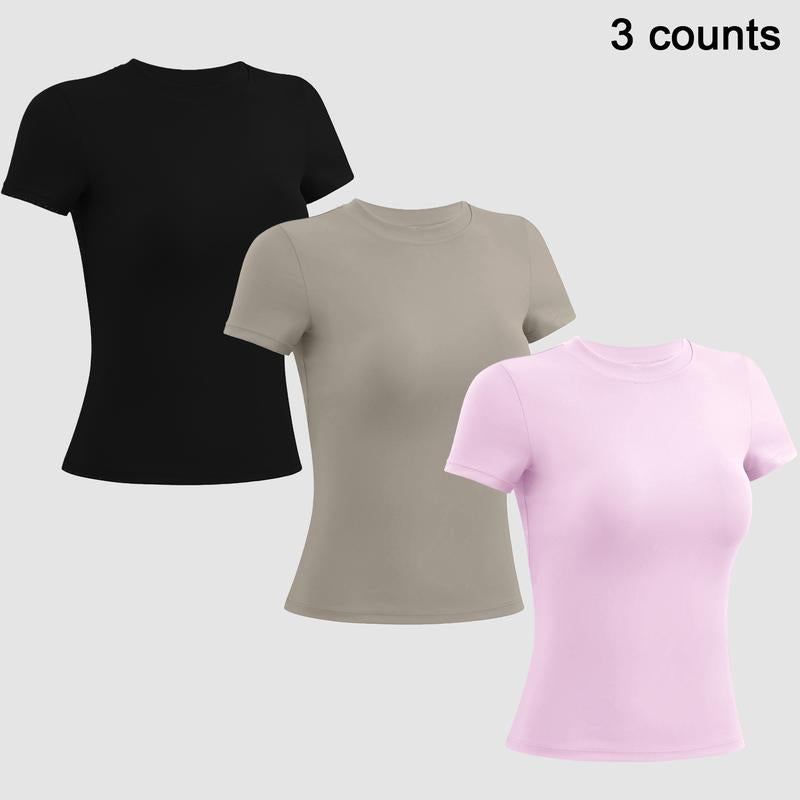 Timeoff 5 - Piece Solid Sports Tee Set , round Neck, Slim & Stretchy , Ideal for Yoga, Gym , Workouts – Women’S Athletic Wear