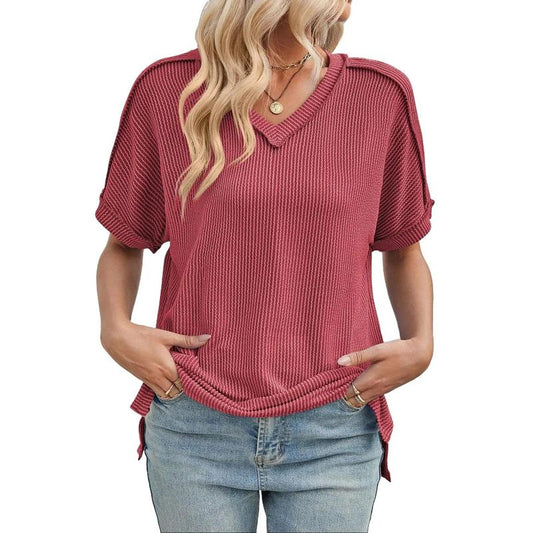 Womens Short Sleeve Cute Tops Casual V Neck Oversized T-Shirt
