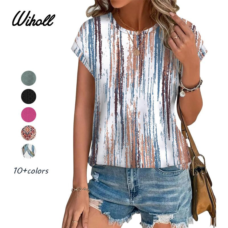 WIHOLL Womens Tops Short Sleeve Shirts Blouses for Women Dressy Casual Cap Sleeve Tops with Curved Hem