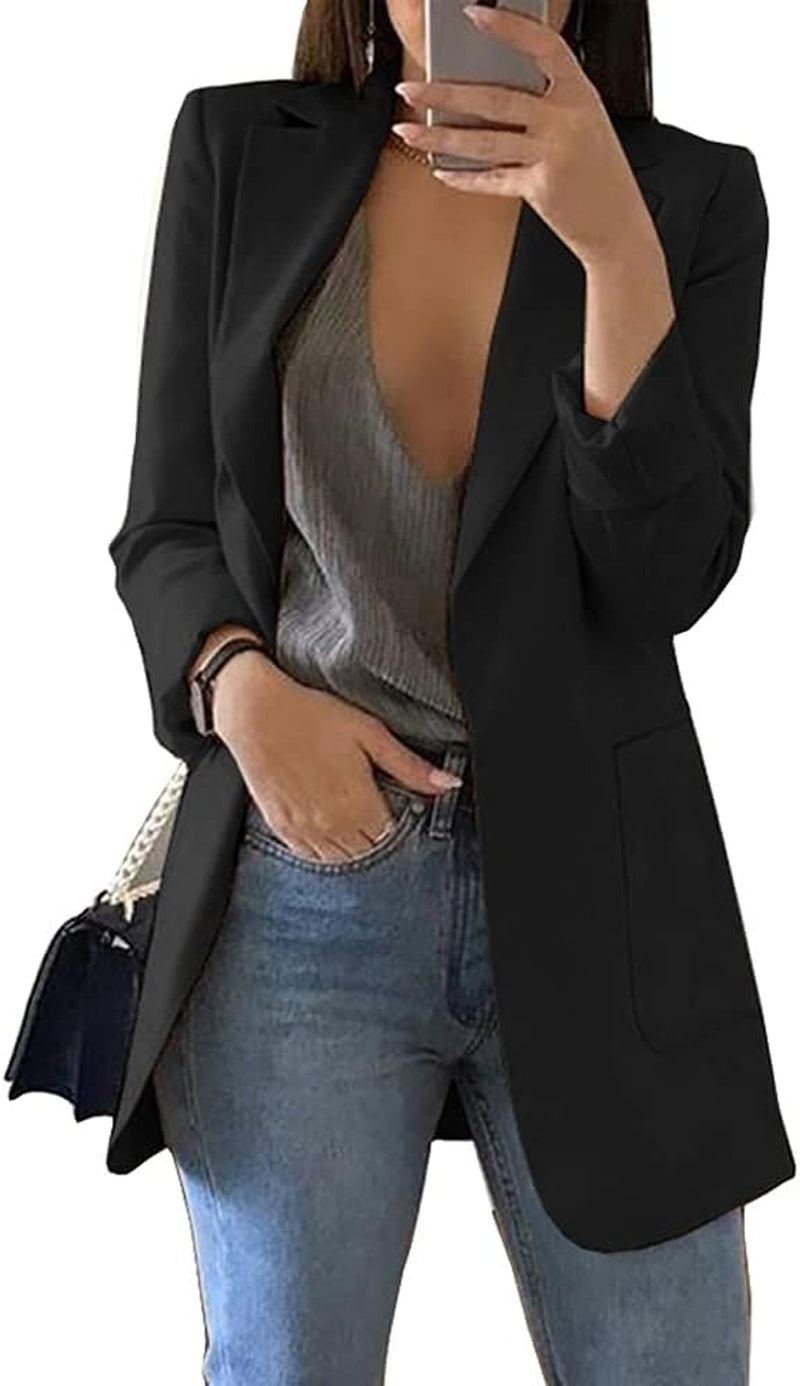 Womens Casual Blazers Open Front Long Sleeve Lapel Collar Work Office Jacket