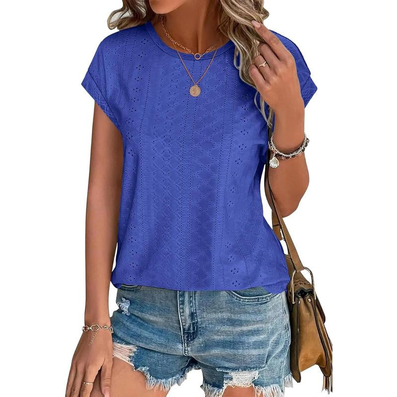 WIHOLL Womens Tops Short Sleeve Shirts Blouses for Women Dressy Casual Cap Sleeve Tops with Curved Hem