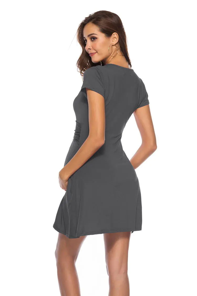 Deep V-Neck Short Sleeve Maternity Dress