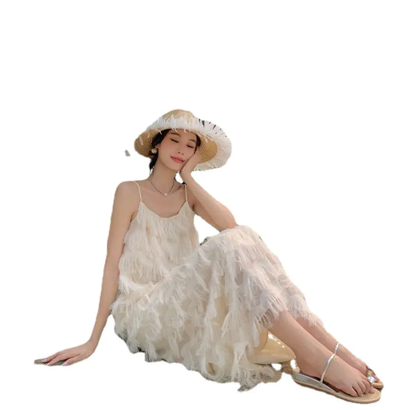 2023 Summer White Tassel Dress for Women
