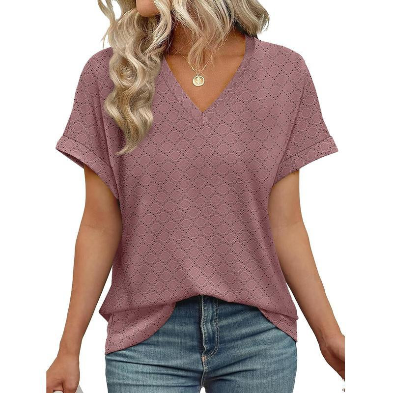 WIHOLL 3/4 Length Sleeve Womens Tops V Neck Casual Tunic Tops Basic Shirts Loose Fit Blouse